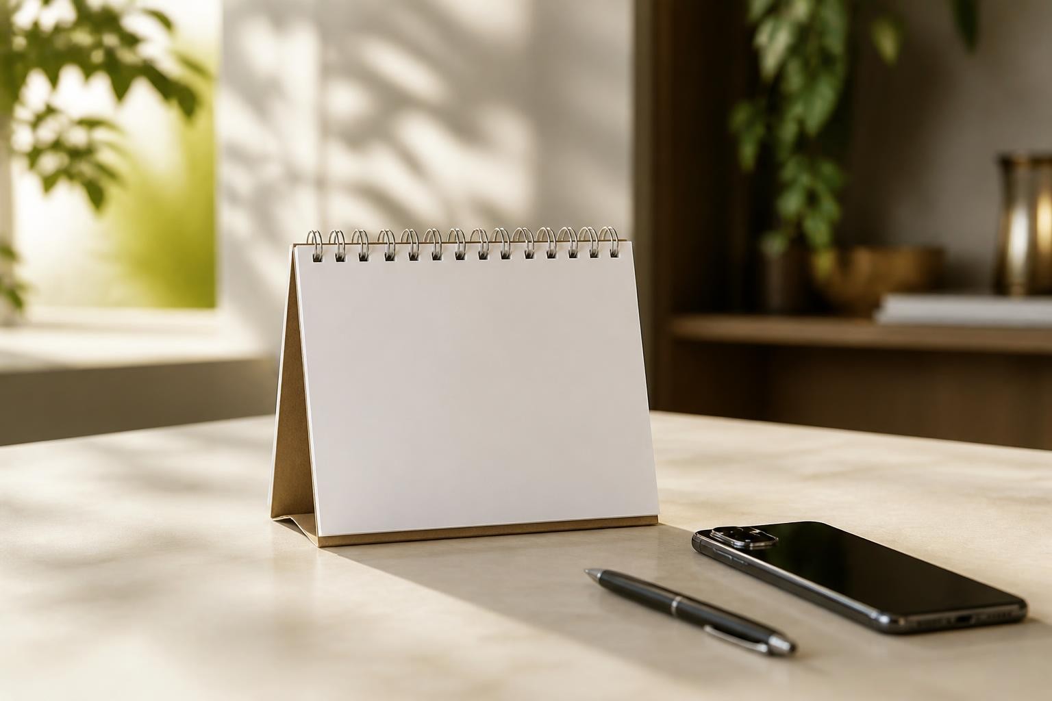 Calendário e celular sobre uma mesa para planejar publicações