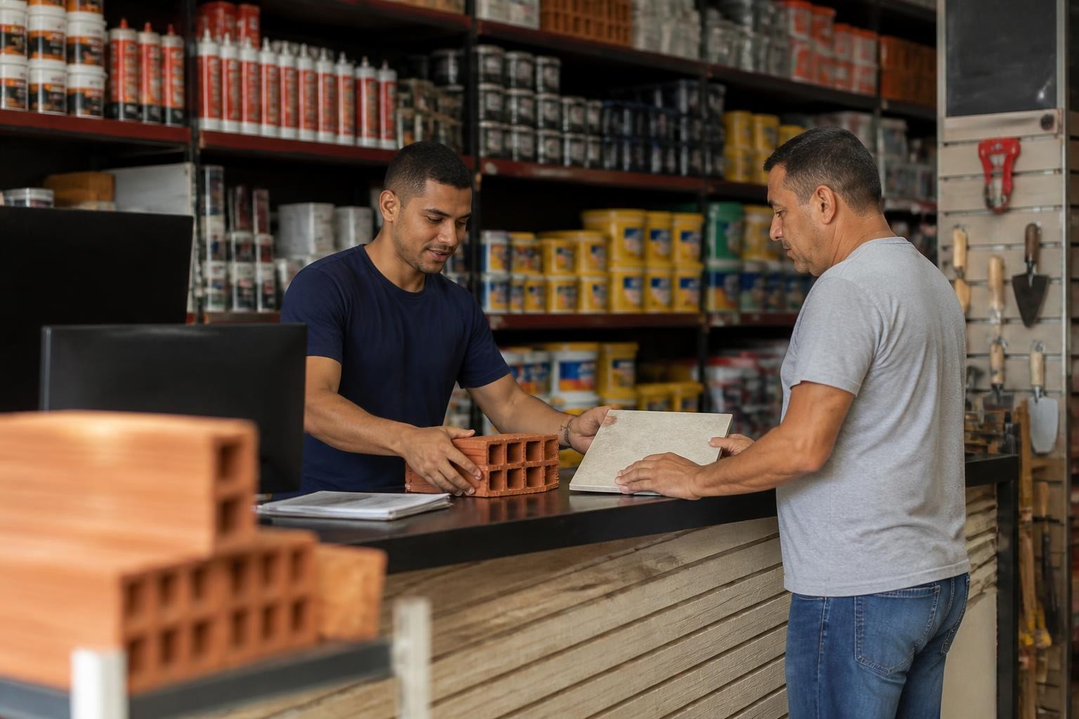 Sacos de cimento empilhados numa loja de materiais de construção