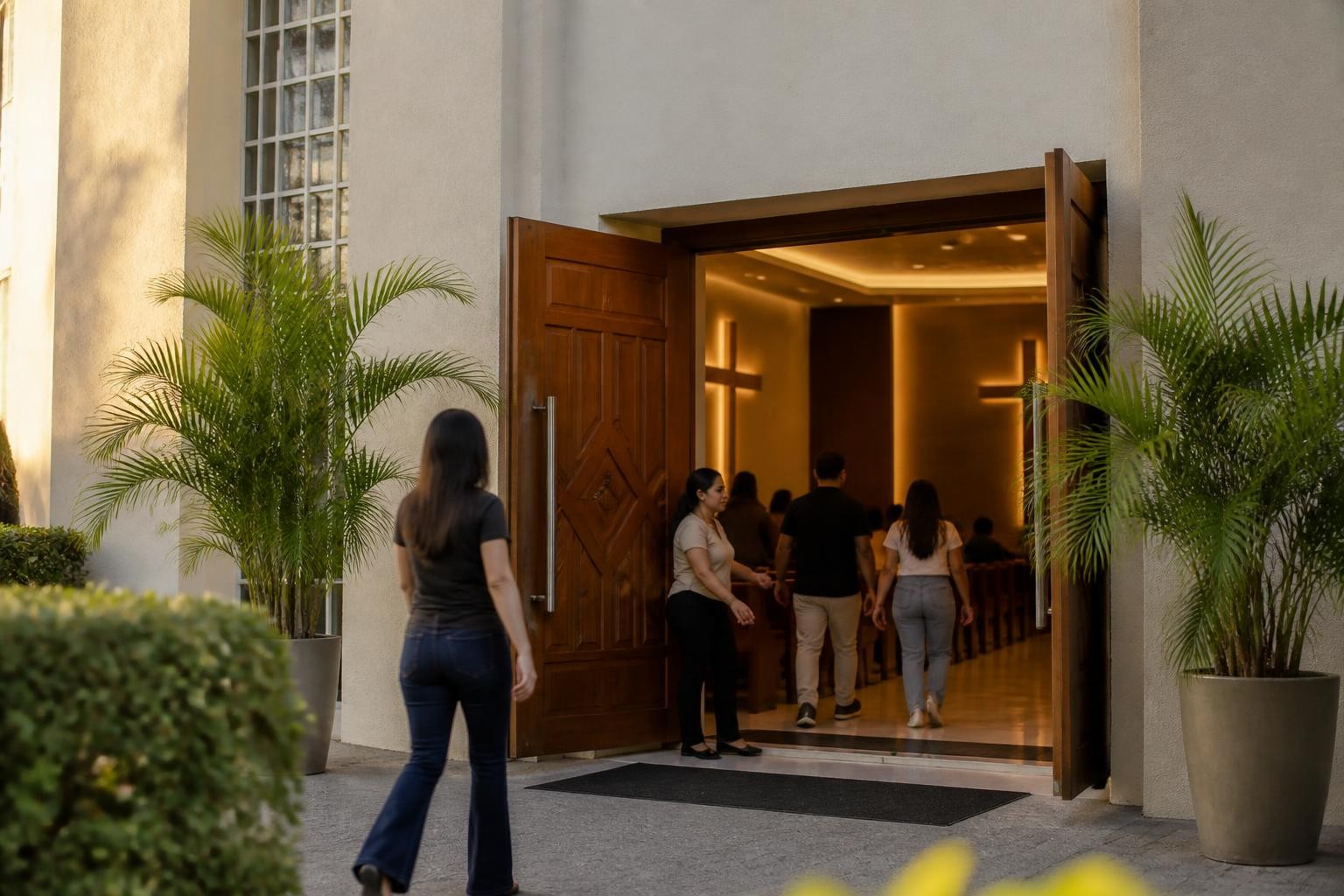 Entrada de uma igreja preparada para receber um evento