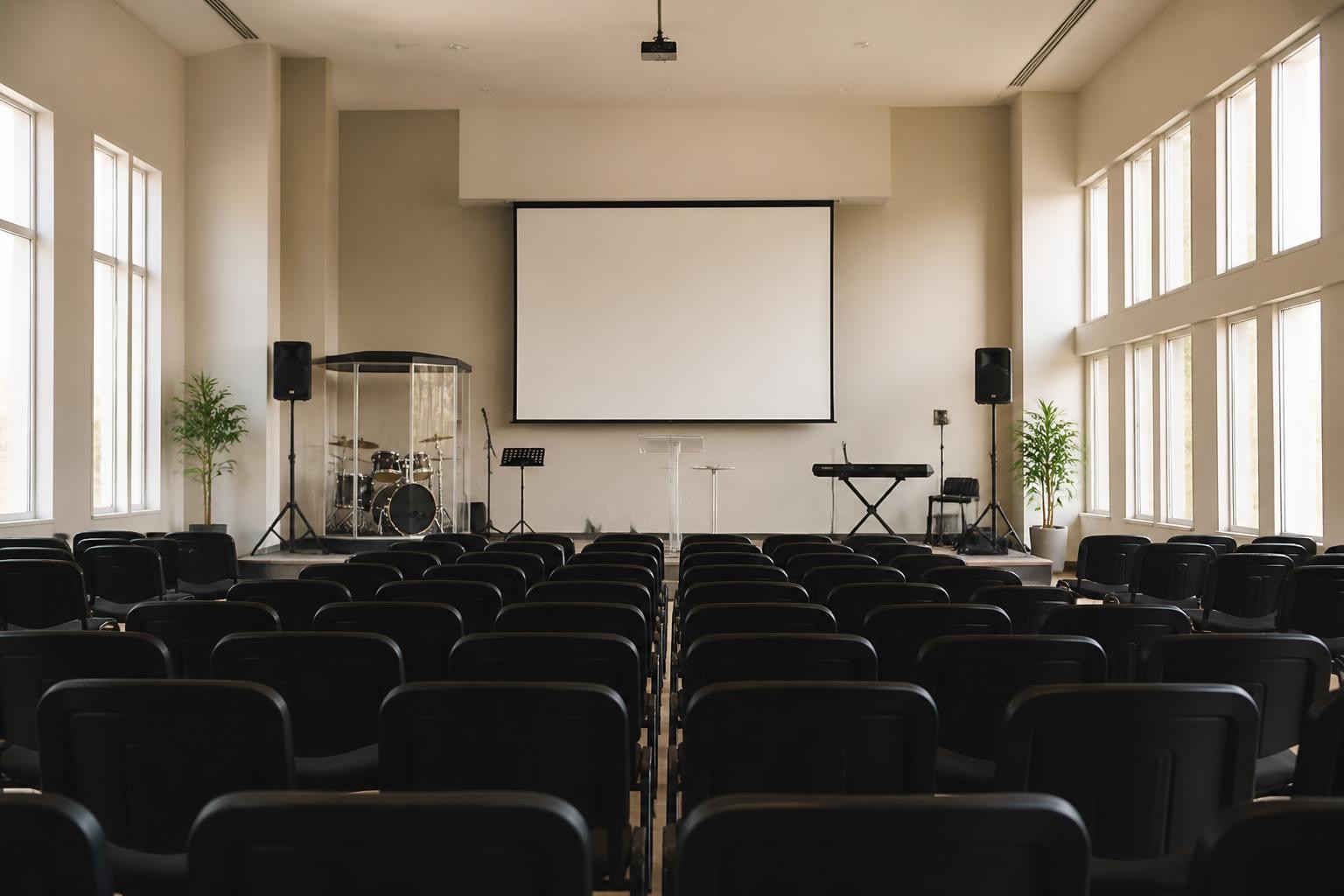 Telão de igreja projetando um slide de versículo durante o culto